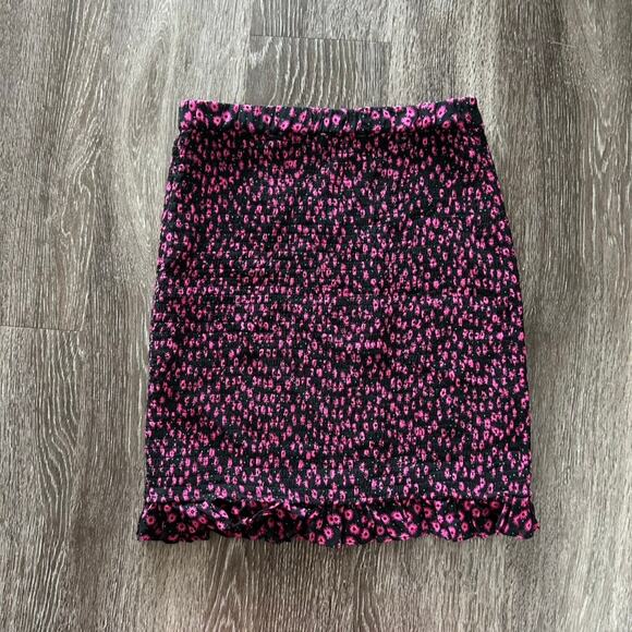 The Kooples Ditsy Flower Black Pink Floral Smocked Mini Skirt Size 1‎ Ruffle Hem - Picture 7 of 16